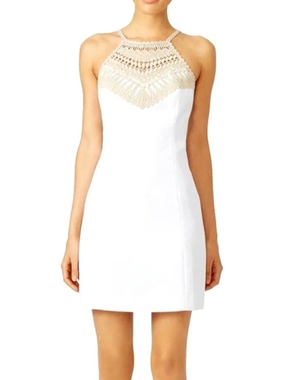 LILLY PULITZER White Gold Embrodiered Dress Sz 2